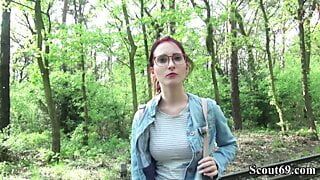 German Scout – College Redhead Teen Lia in Public Casting